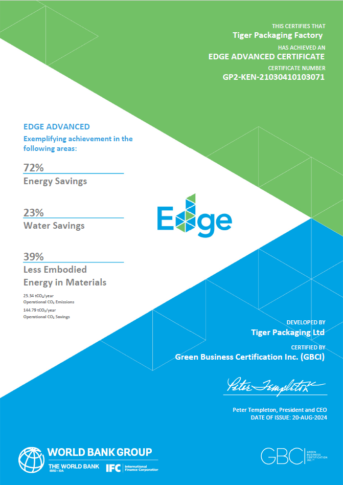 Tiger Packaging - EDGE Certificate